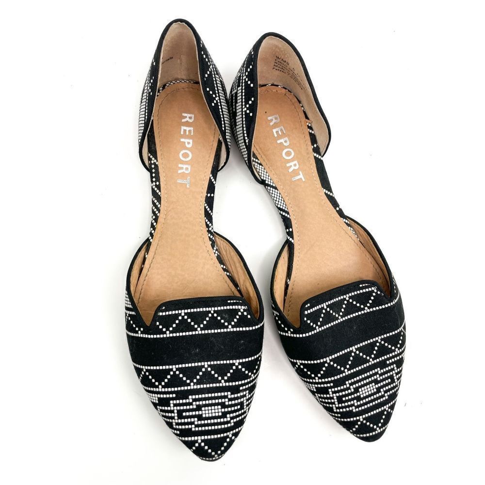 Report Jezzica Black and White Print D'Orsay Pointed Flats